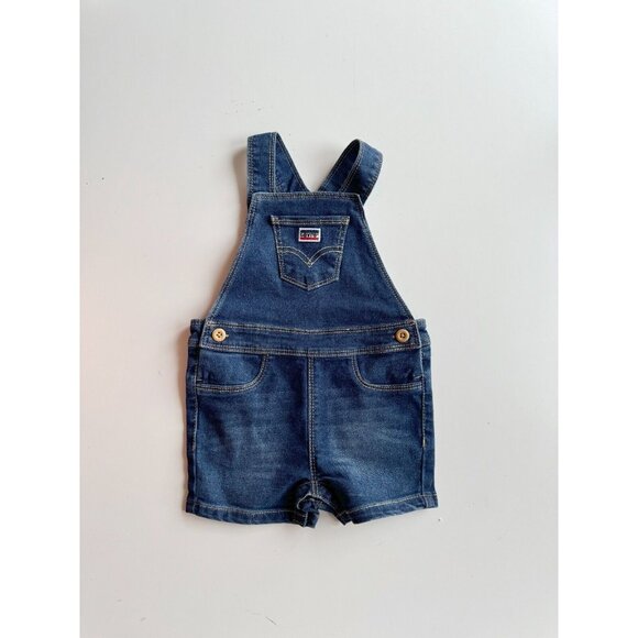 Lot of 2 Unisex Baby Size 12 Month Overalls - LEVI'S Denim & OSHKOSH Plaid - Picture 2 of 13